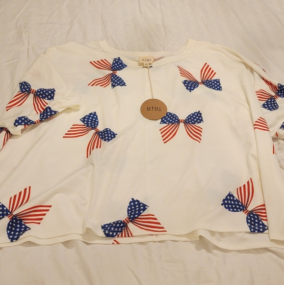 BiBi White Top with Red and Blue Accents - Picture 1 of 2